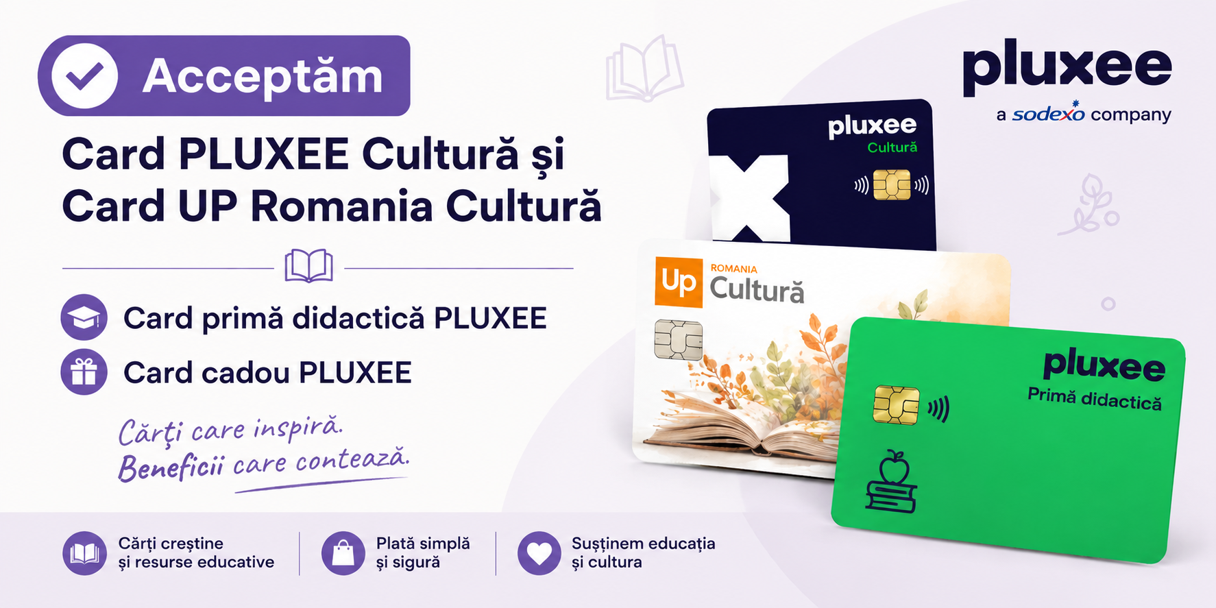 Banner pentru a promova cardurile ce pot fi folosite pe site de catre clienti pentru cumparaturi