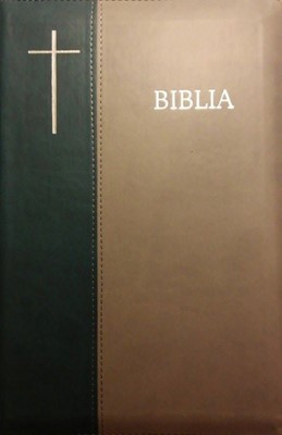 Biblia  mare, coperta flexibila, index, margini argintii, cu fermoar, gri verde