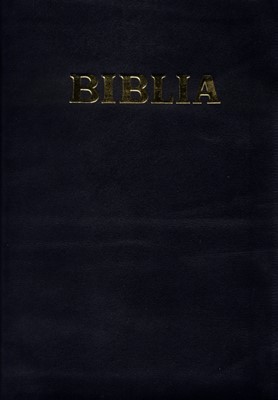Biblie  format mediu, coperta piele, aurita, cu fermoar si index, neagră