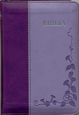 Biblia  format mic, cu index, fermoar, margini argintii cuv. Dl Isus in rosu, mov