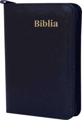 Biblia de buzunar neagră, margini aurite, fermoar