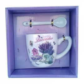 Cană ceramică cu linguriță Beautiful lavender