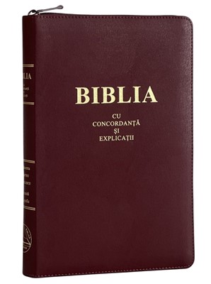 Biblia - format mare, de lux, cu explicaţii si concordanţă, fermoar, index, margini aurii, visiniu