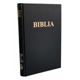 Biblie foarte mare, coperta carton negru, margini aurii, cuv. D-lui Isus în roșu
