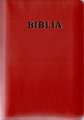 Biblia, format mediu, margini aurii, index, de lux, copertă piele roșie
