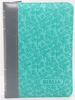 Biblie  mica, verde, margini argintii, index, fermoar