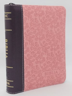 Biblie  mica, roz/maro, margini argintii, index, fermoar