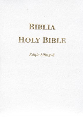 Biblie Bilingvă Română-Engleză - medie, albă, fermoar, index