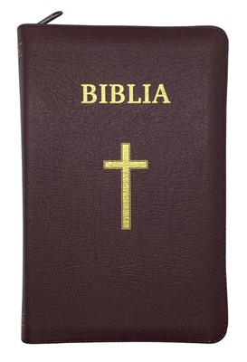 Biblia medie 2, editie centenara, coperta piele naturala, grena, aurie, index, feromar