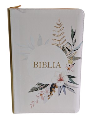 Biblie MARE, cu fermoar, index, model floral si fermoar, AURIU
