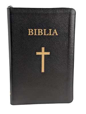 Biblie MARE, cu fermoar, index, cuvinte in rosu, PIELE, NEGRU