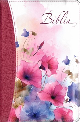 Biblia, format mediu, aurita, index, fermoar, coperta cyclamen floral