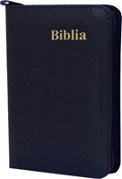 Biblia de buzunar neagră, margini aurite, fermoar (Piele ecologică)