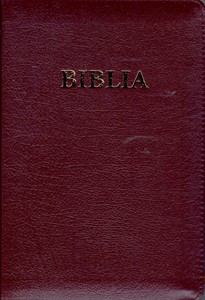 Biblia  format mediu, de lux, cu fermoar, index, margini aurii, visiniu (Piele)