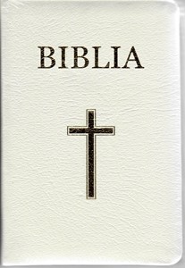 Biblia medie 2, copertă piele, aurită, index, cu fermoar, albă