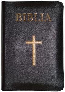 Biblie mica, neagra, margini aurii, index, coperta piele ecologica