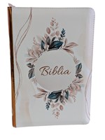 Biblie medie, cu fermoar, index, model floral si fermoar, alb