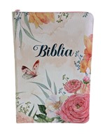 Biblie medie, cu fermoar, index, model floral si fermoar, roz