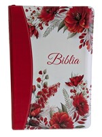 Biblie MARE, cu fermoar, index, model floral si fermoar, ROSU