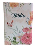 Biblie MARE, cu fermoar, index, model floral si fermoar, ROZ