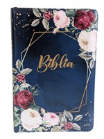 Biblie MARE, cu fermoar, index, model floral si fermoar, ALBASTRU