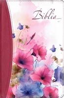Biblia, format mediu, aurita, index, fermoar, coperta cyclamen floral (Piele ecologică)