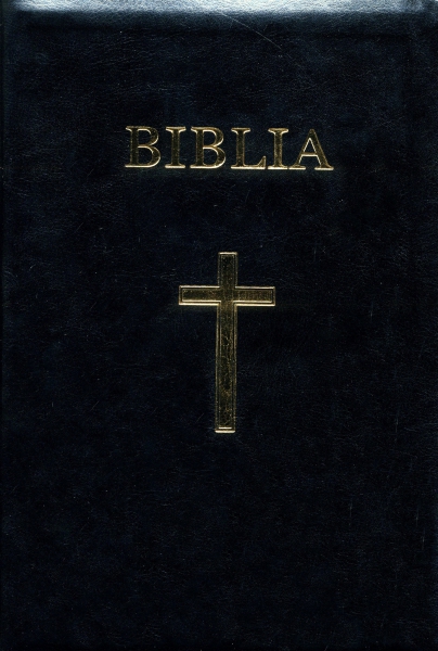 Biblia  format mare, copertă piele ecologica, index, margini aurii si fermoar, negru
