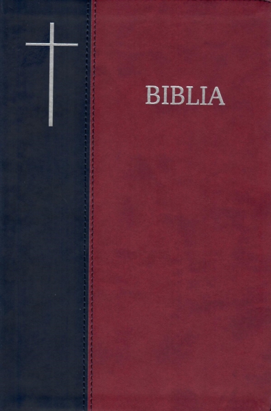Biblia  format mare, coperta flexibila, index, margini argintii, cuv D-lui in rosu, albastru-visiniu