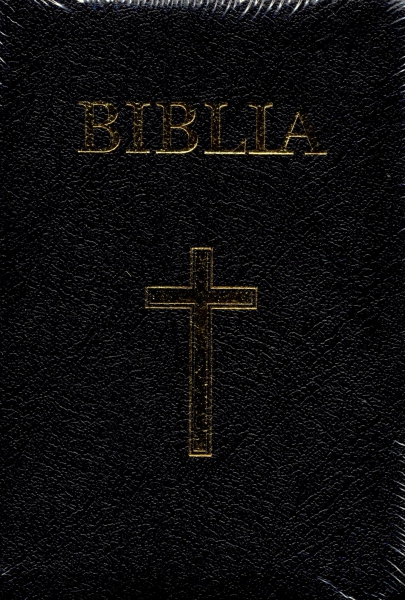 Biblia medie, copertă piele, neagră, margini aurii