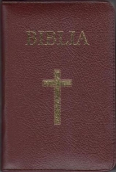 Biblia - medie, copertă piele, aurită, index, cu fermoar, bordeaux