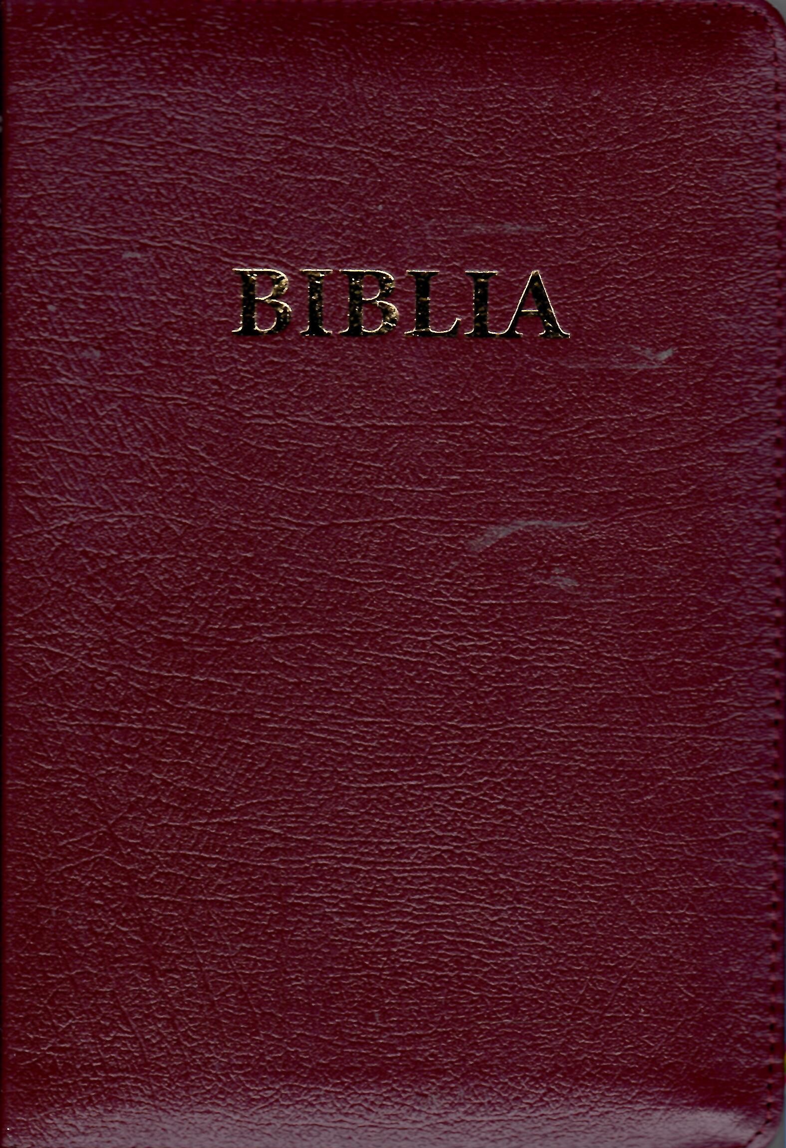 Biblia  format mediu, de lux, cu fermoar, index, margini aurii, visiniu