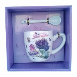 Cană ceramică cu linguriță Beautiful lavender