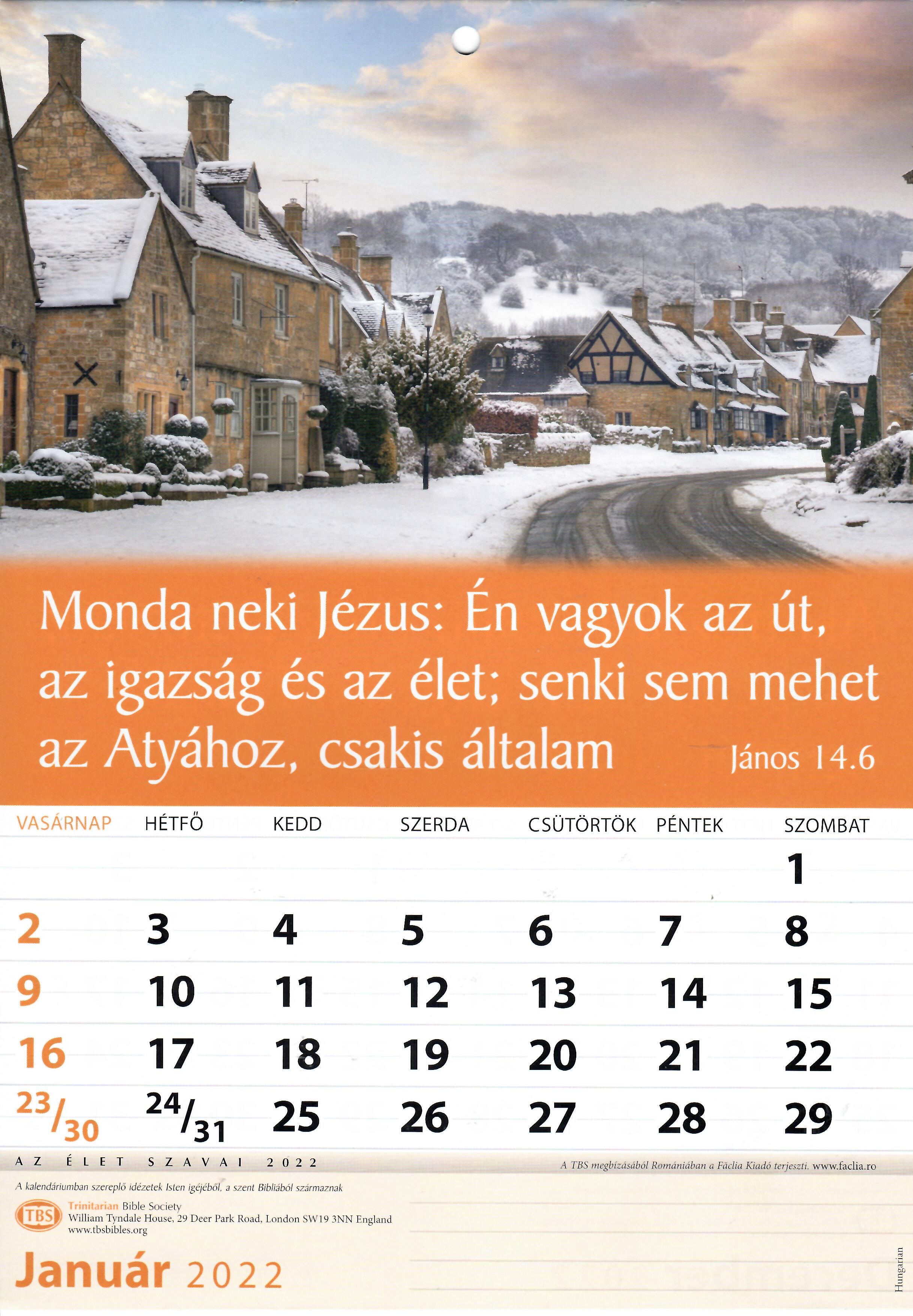 Calendar A4, 2022, cu versete, maghiară
