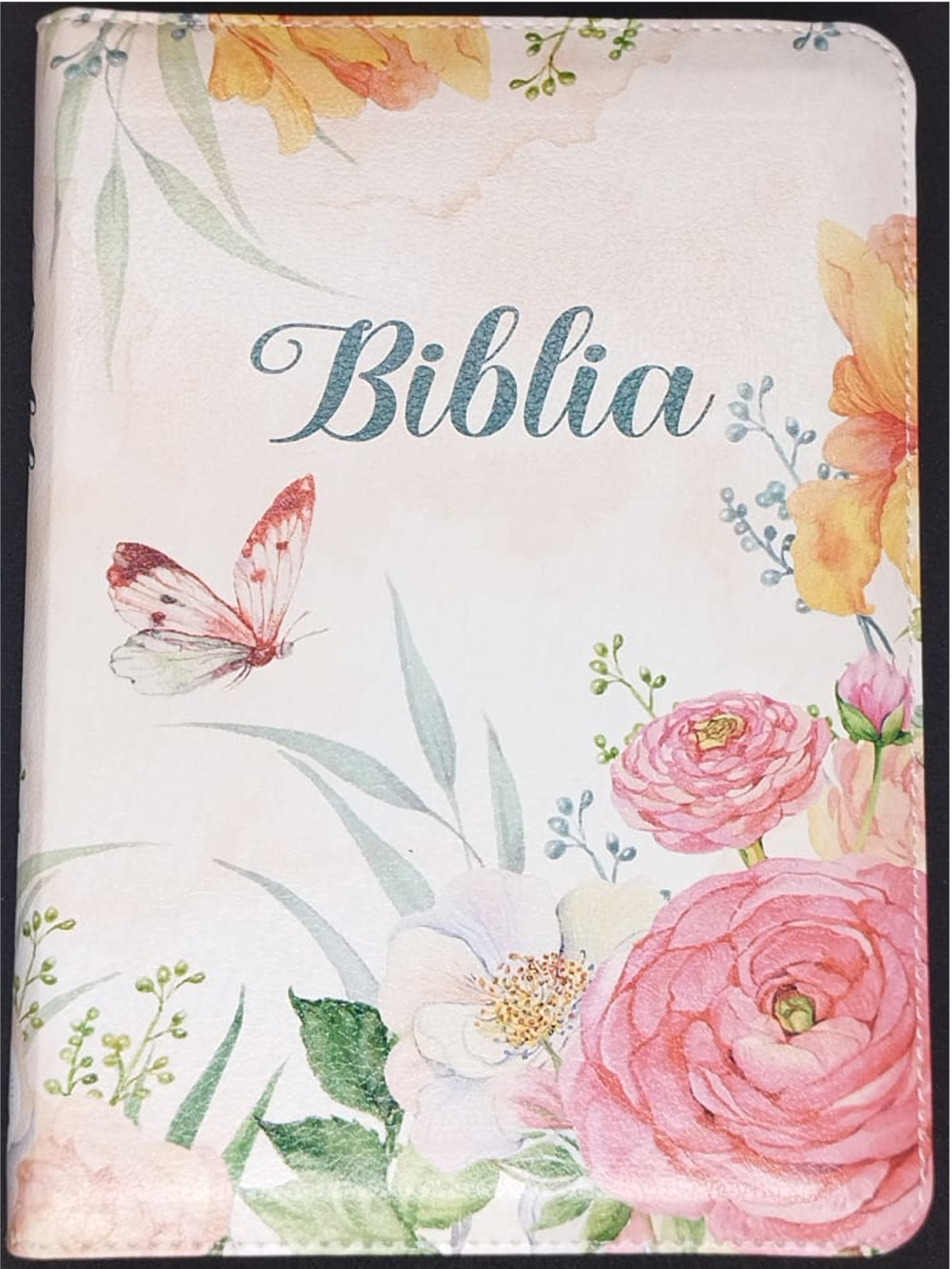 Biblie medie, cu fermoar, idex, model floral si fermoar