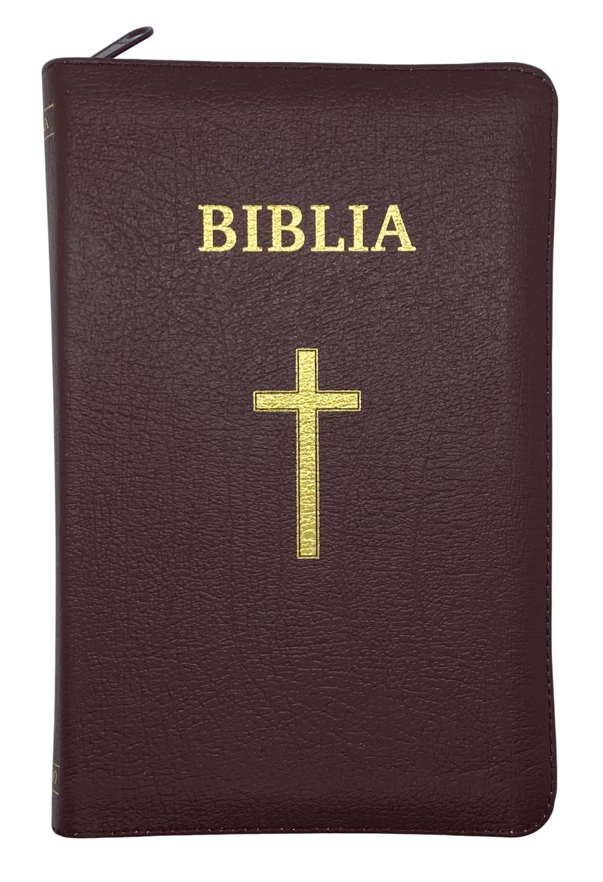 Biblia medie 2, editie centenara, coperta piele naturala, grena, aurie, index, feromar