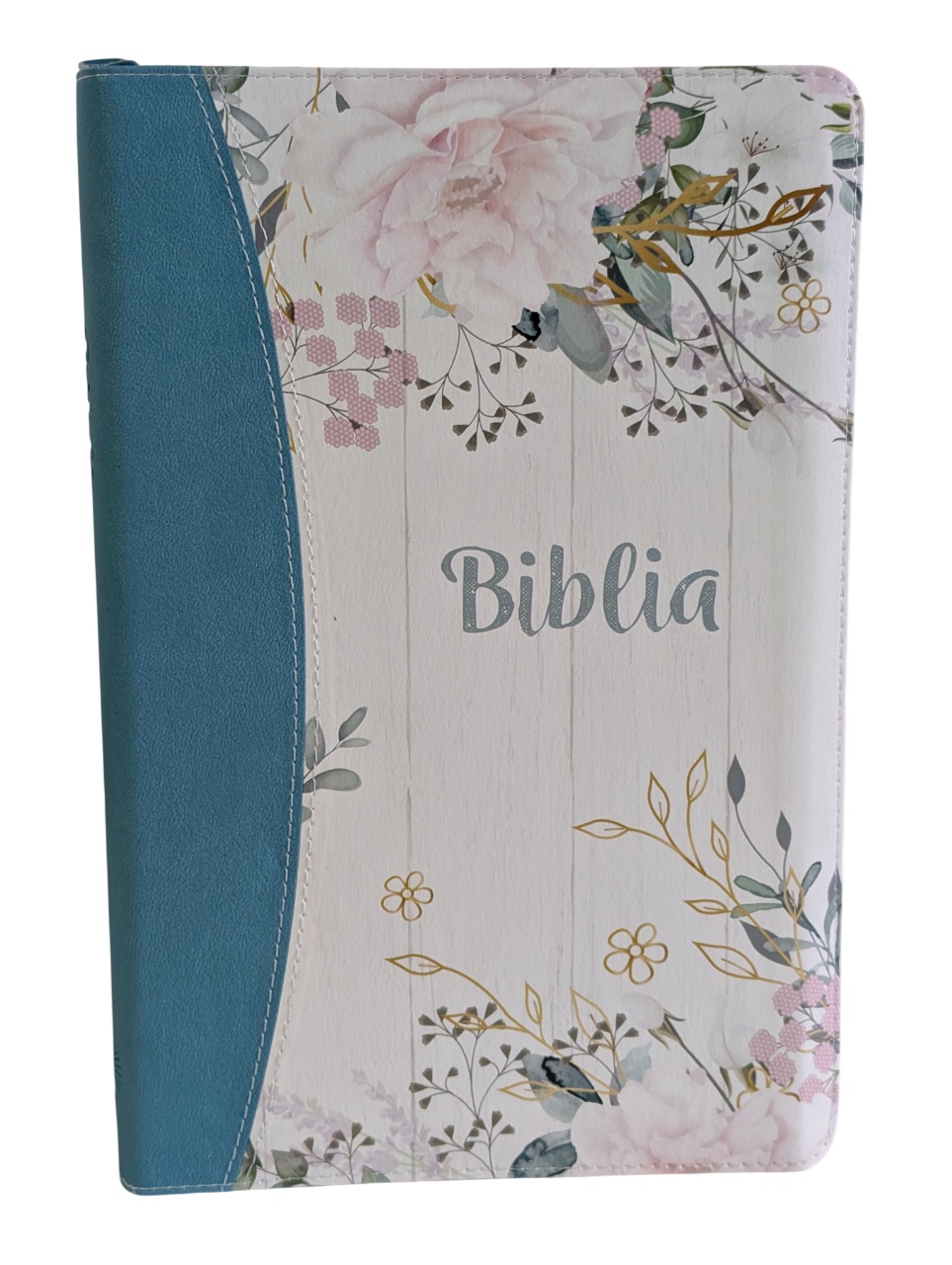 Biblie MARE, cu fermoar, index, model floral si fermoar, TURCUAZ