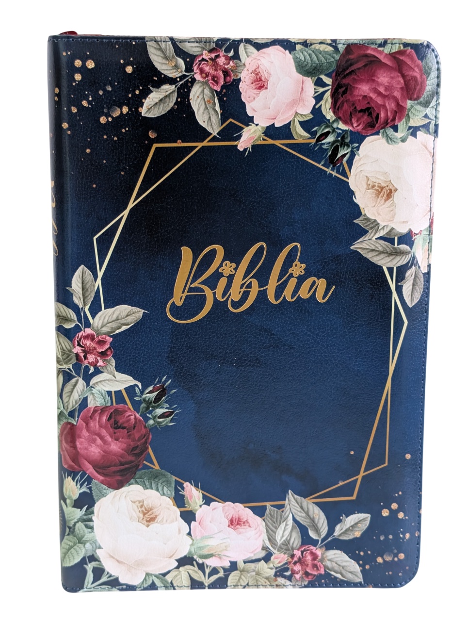 Biblie MARE, cu fermoar, index, model floral si fermoar, ALBASTRU