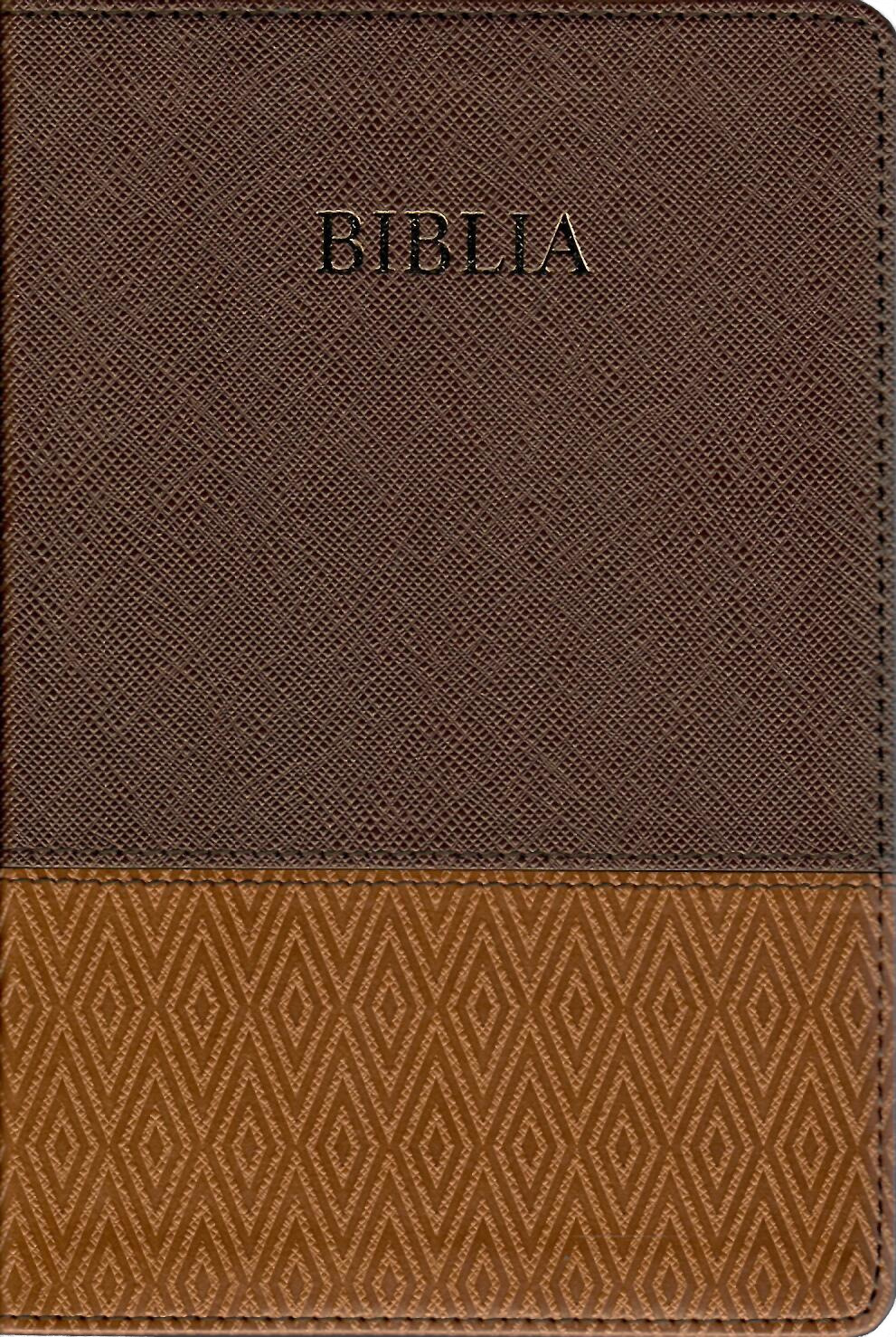 Biblia, format mediu, aurie, index, maro, embosata